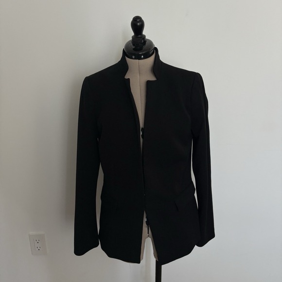 White House Black Market Jackets & Blazers - WHBM Womens Blazer Jacket Size 8 Black White Stand Collar Long Sleeve Career